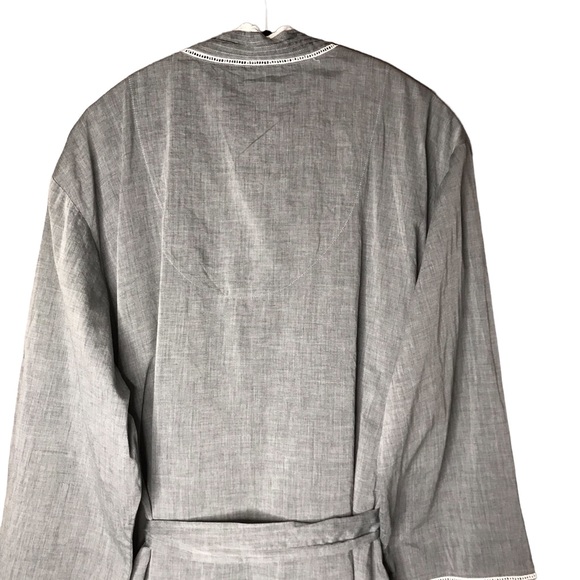 Large Eileen West Bathrobe Robe Sleepwear Lounge Cotton Lace Grey L/XL Bath - Picture 8 of 11